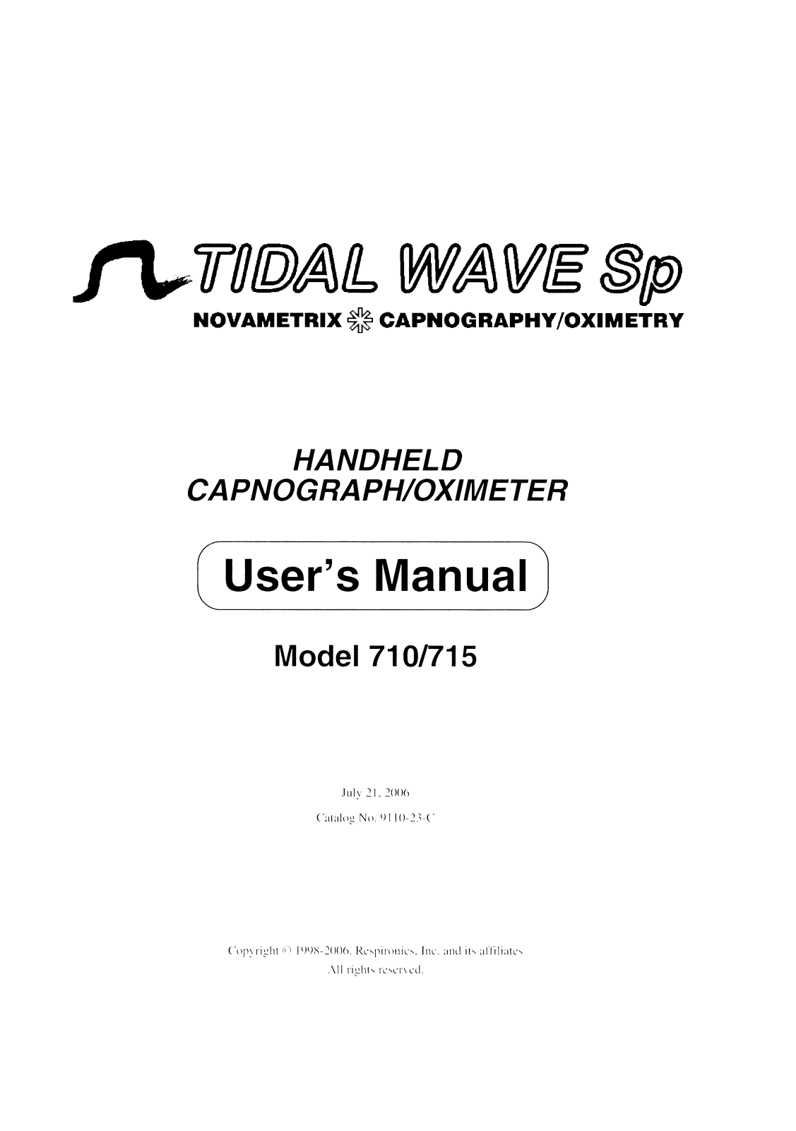 Respironics Tidal Wave Sp User manual