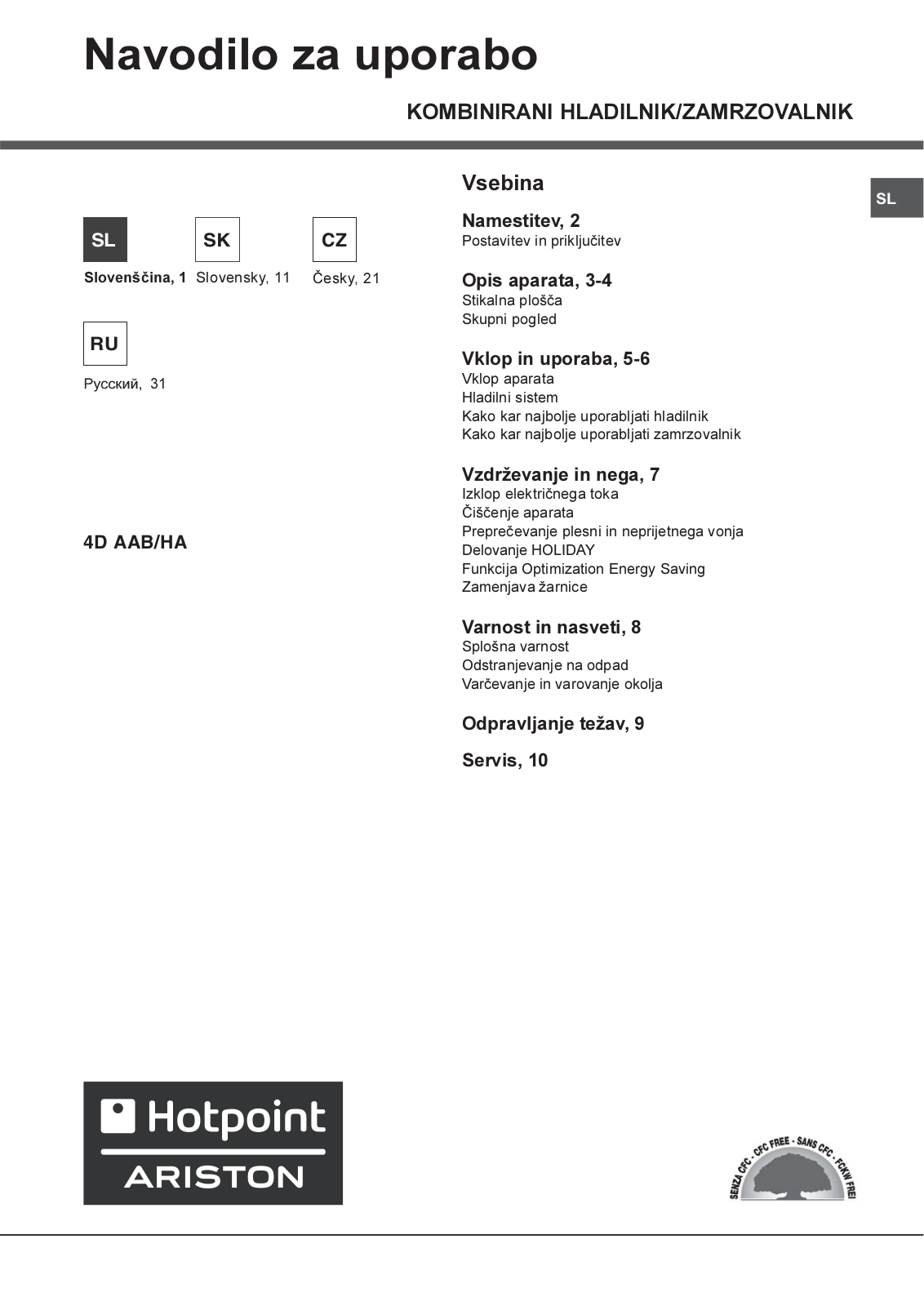 Hotpoint-Ariston 4DAAB, 4DAAX User Manual