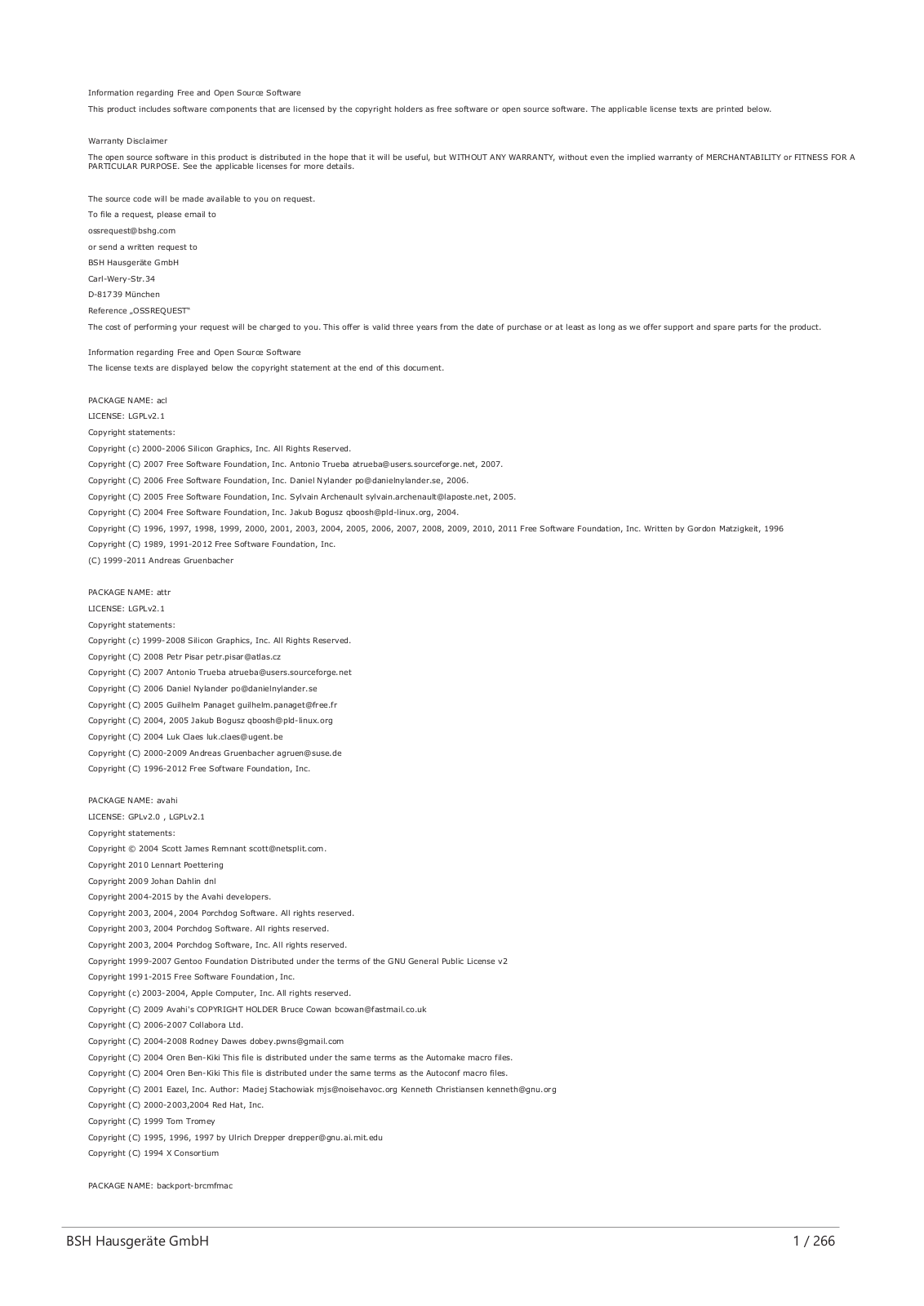 Bosch SMS2ITI69E, SMI2HVS20E, SMS6ECW51E, SMI4HCB48H, SMI4HCW48H Information regarding free and open source software