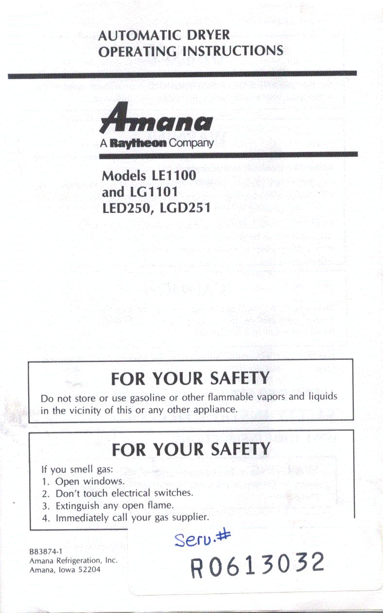 Amana LE1100, LED250, LGD251 User Manual