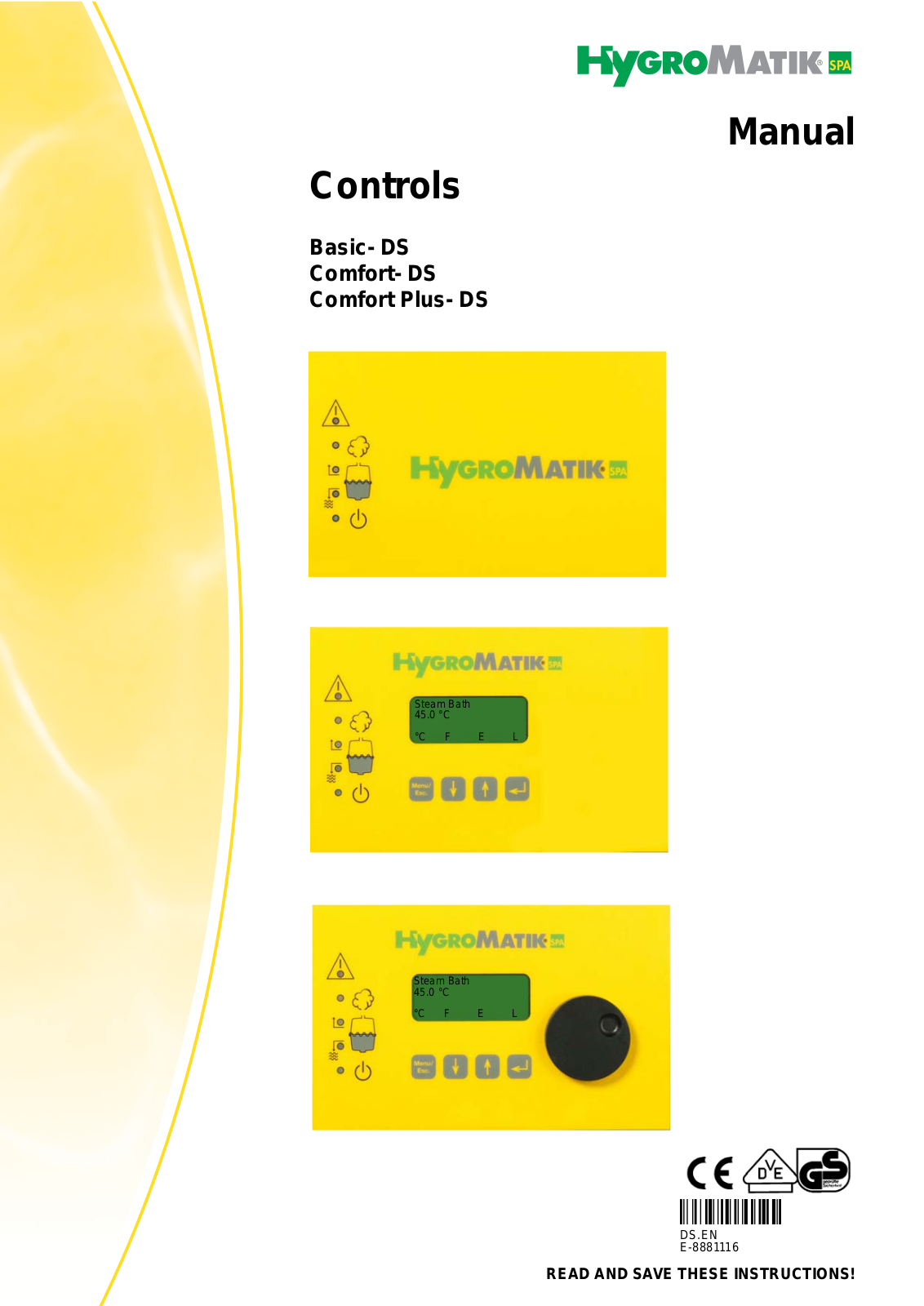 HygroMatik Basic-DS, Comfort-DS, Comfort Plus-DS, CP-DS, B-DS User Manual