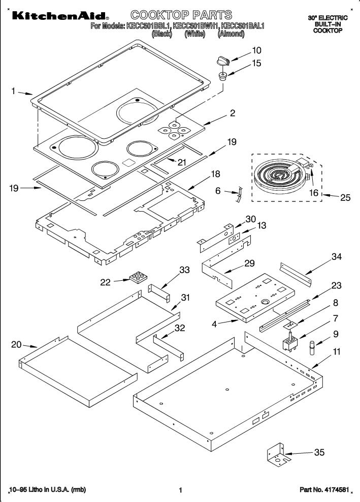 KitchenAid KECC501BWH1 Parts List