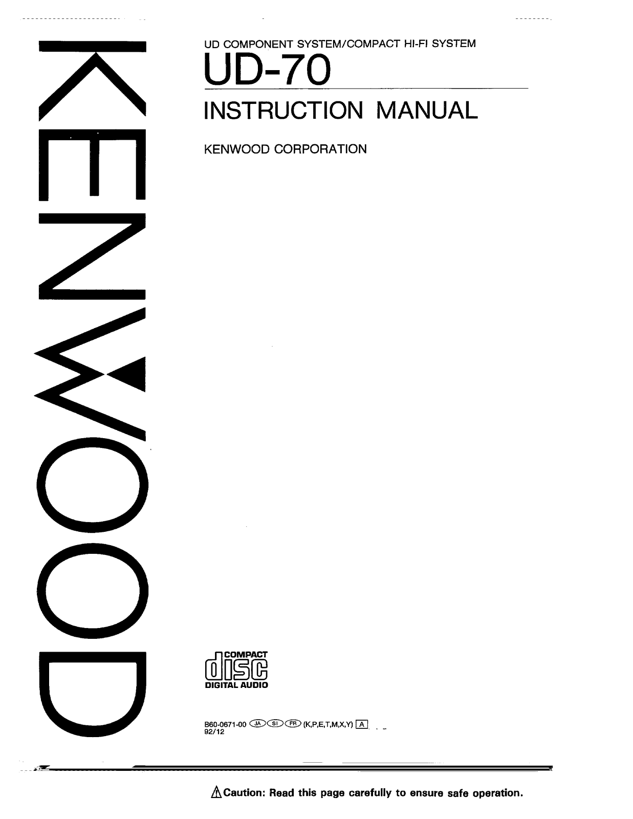 Kenwood UD-70, LS-622, GE-622, A-522, A-522L Owner's Manual
