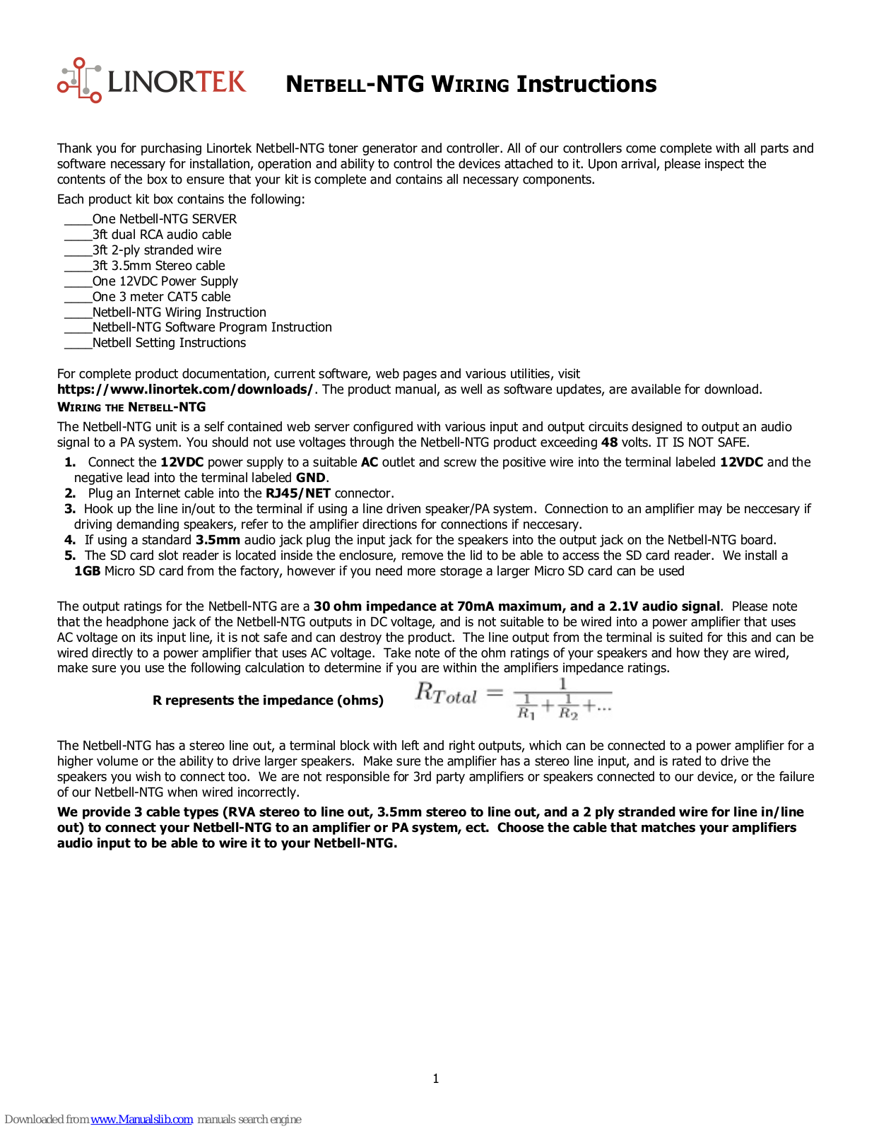 Linortek Netbell-NTG Wiring Instructions