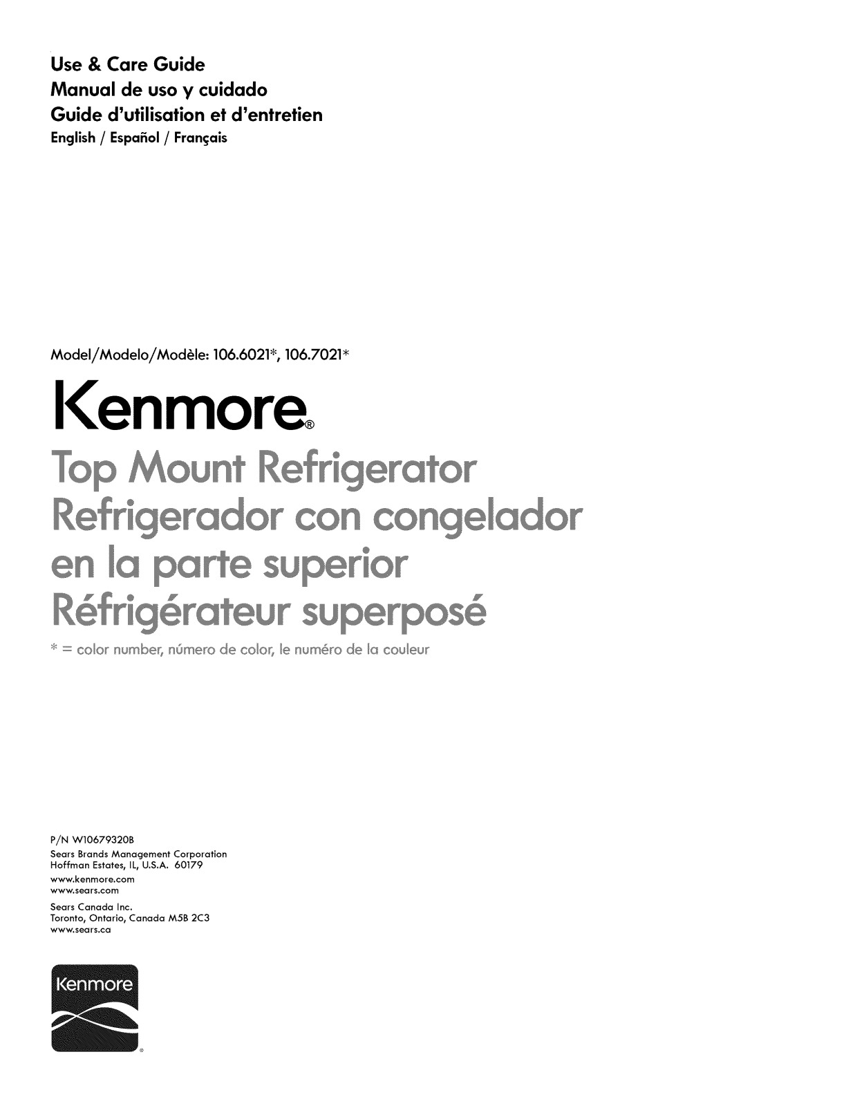 Kenmore 10670219410, 10670214410, 10670213410, 10670212410, 10660214410 Owner’s Manual