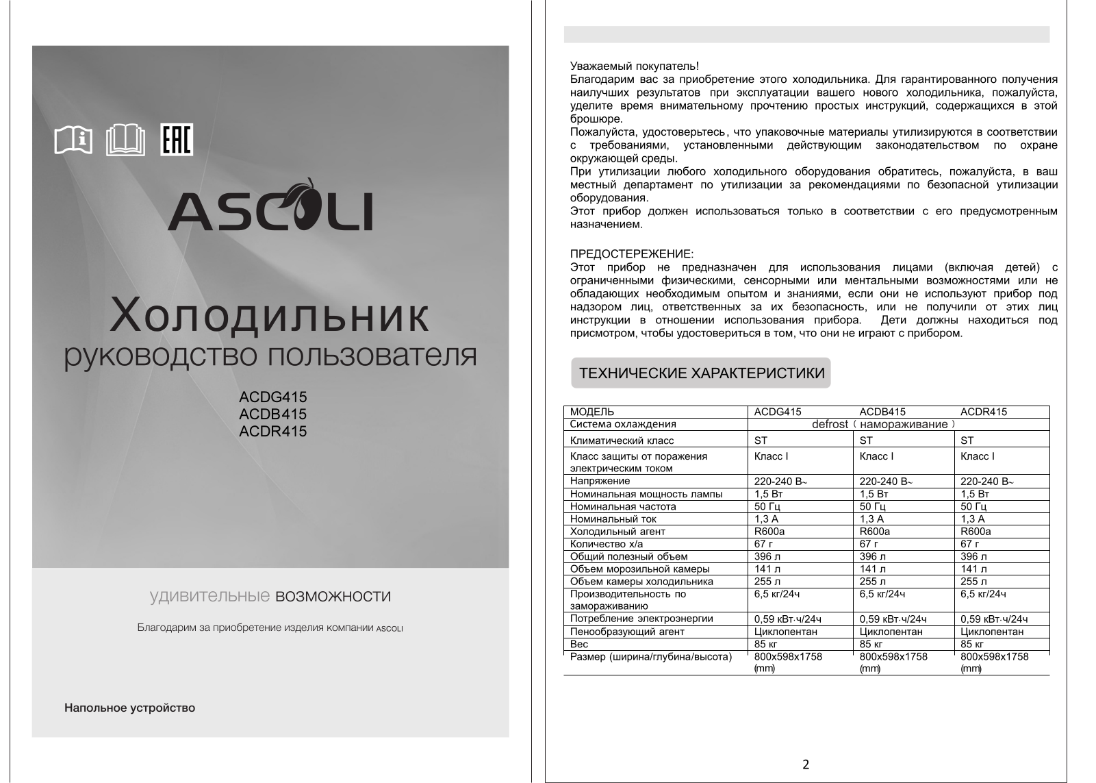 Ascoli ACDG415 User manual