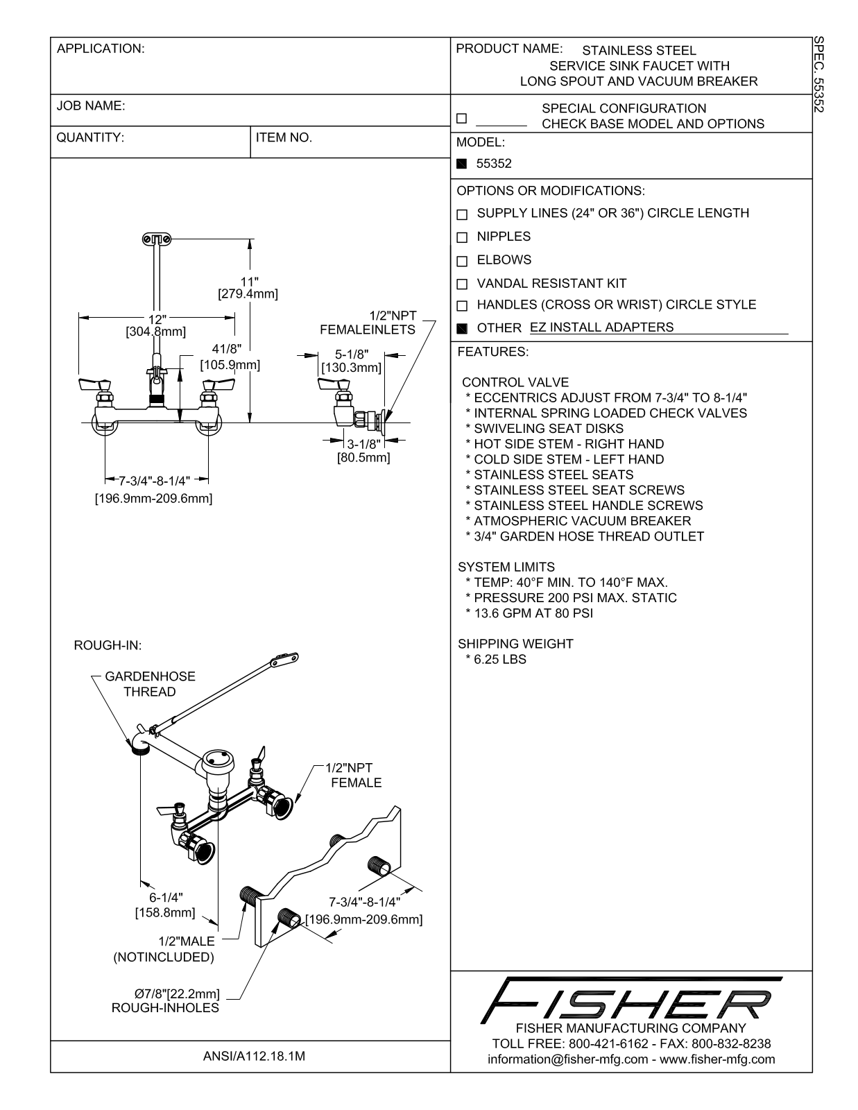 Fisher Manufacturing 55352 User Manual