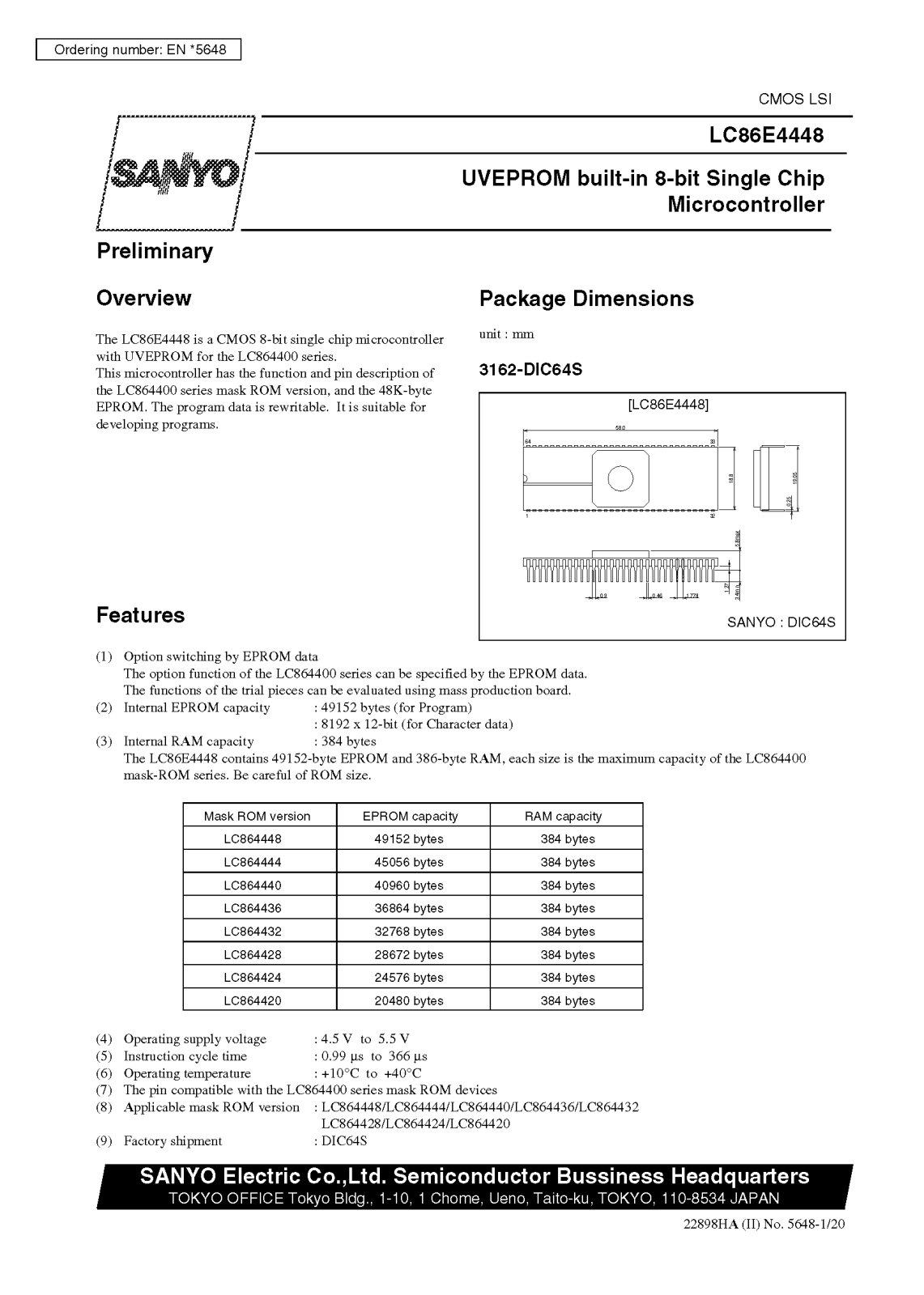 SANYO LC86E4448 Datasheet