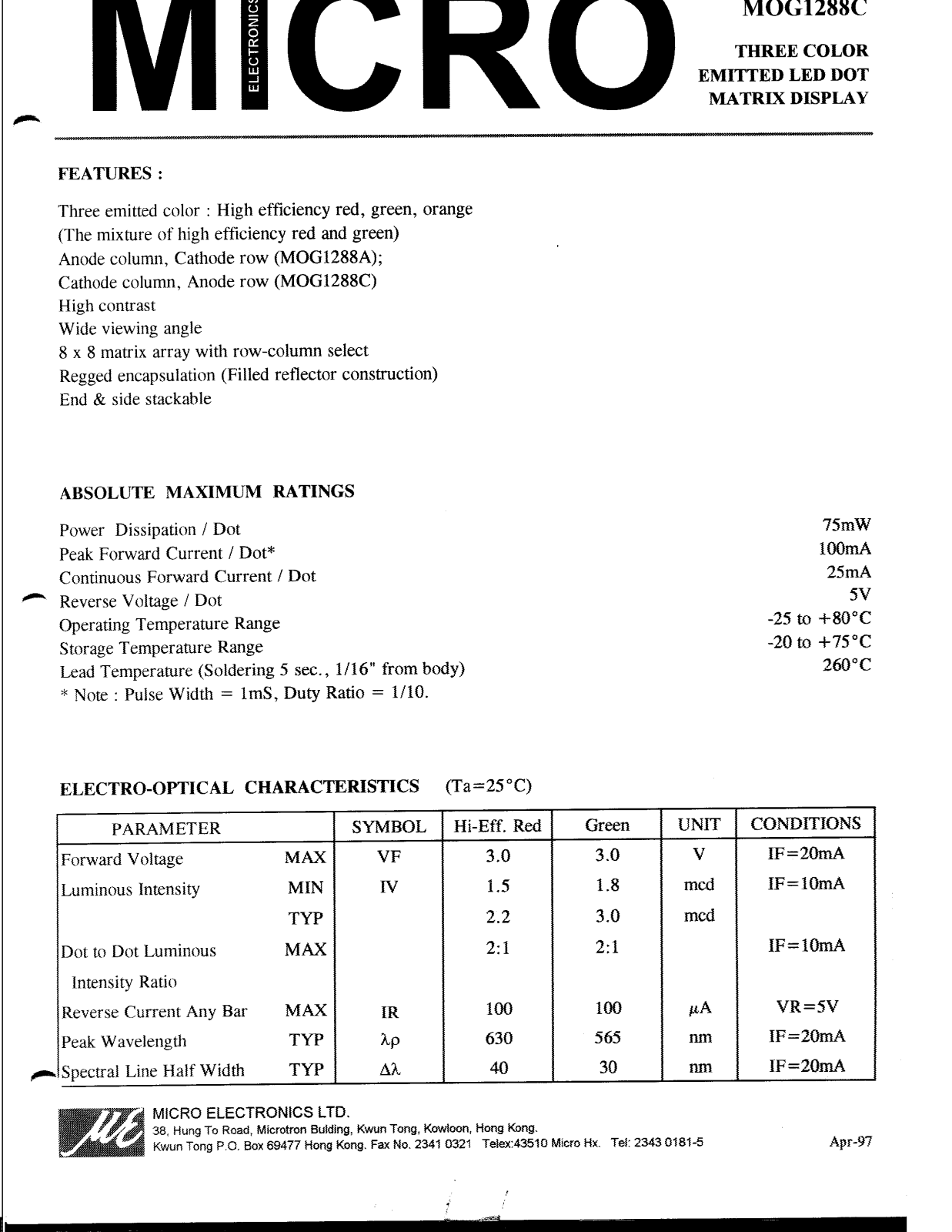 MICRO MOG1288C Datasheet