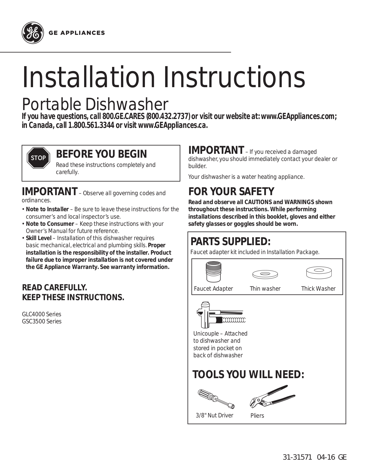 GE GSC3500D51BB, GSC3500D51WW, GSC3500D55BB, GSC3500D55WW Installation Guide