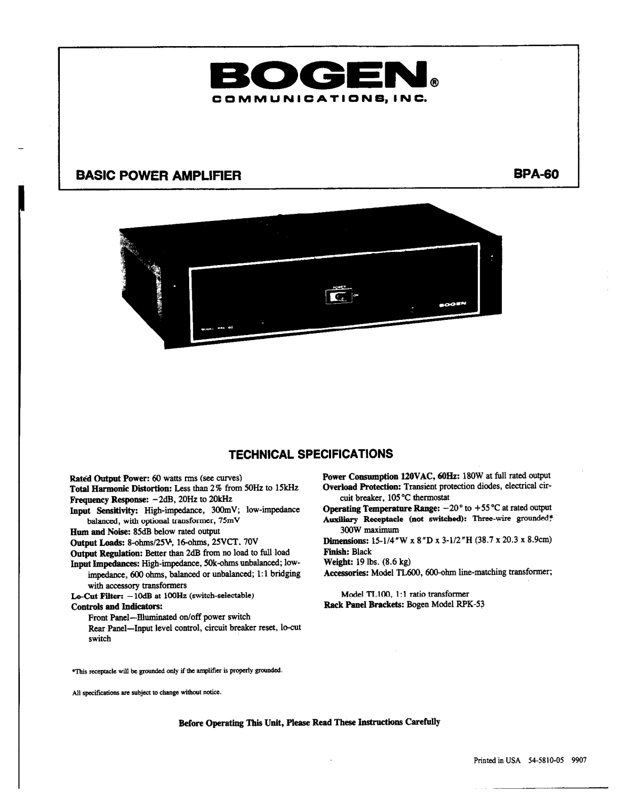 Bogen BPA-60 User Manual