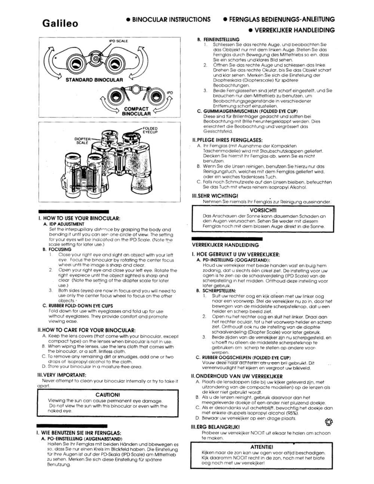 Galileo Binoculars User Guide