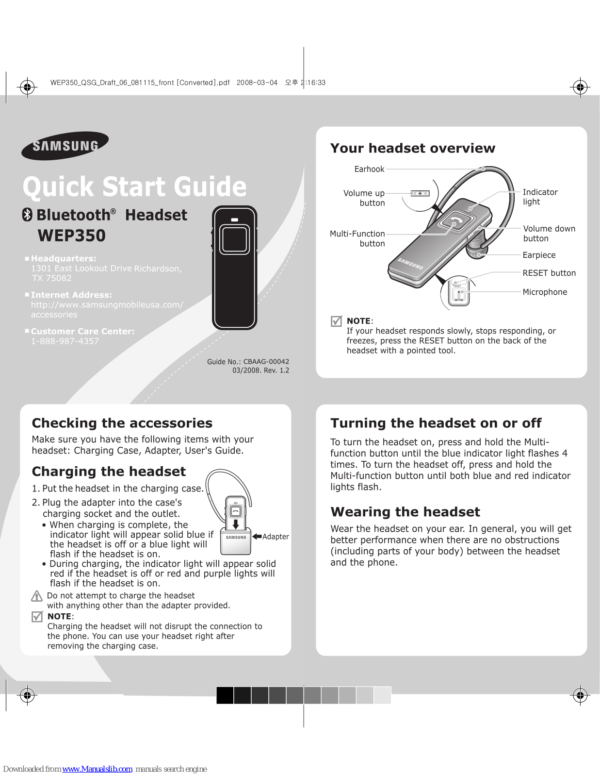 Samsung WEP350, AWEP350JDE, AWEP350JPE, AWEP350JSE, AWEP350JBE Quick Start Manual