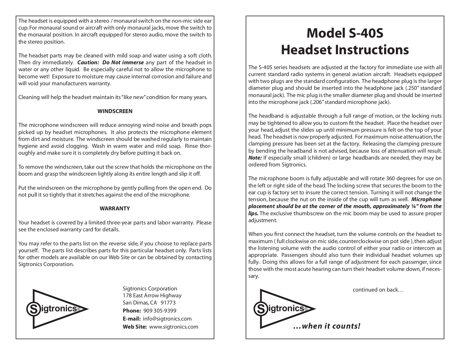 Sigtronics S-40S User Manual