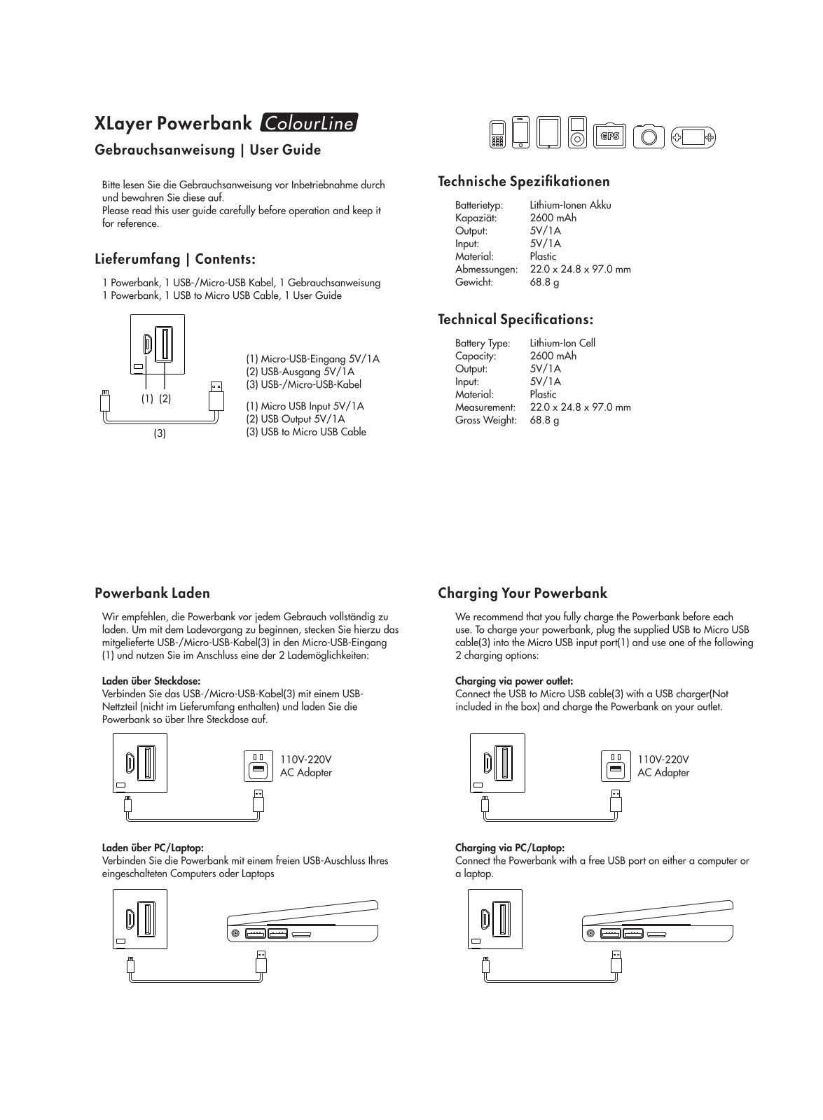 XLayer Powerbank Colour Line 2600 User Manual