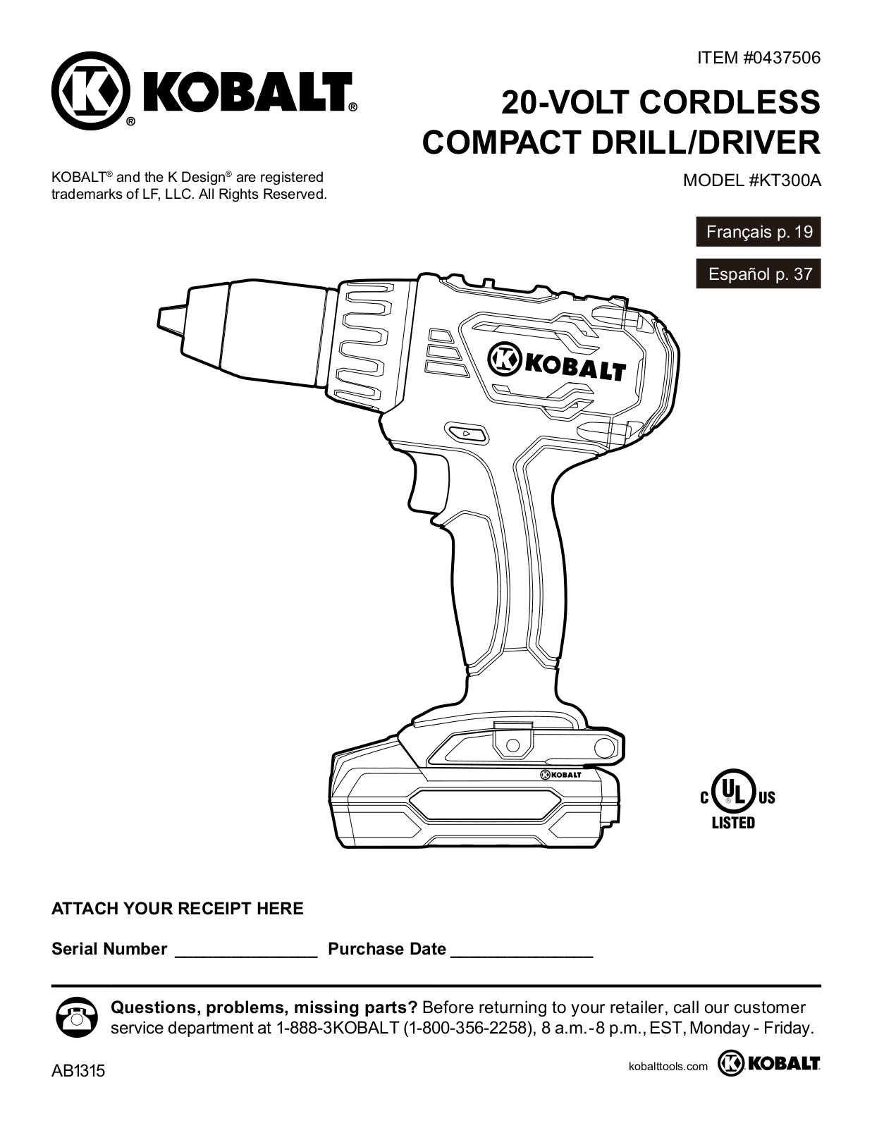 Kobalt KT300A User Manual