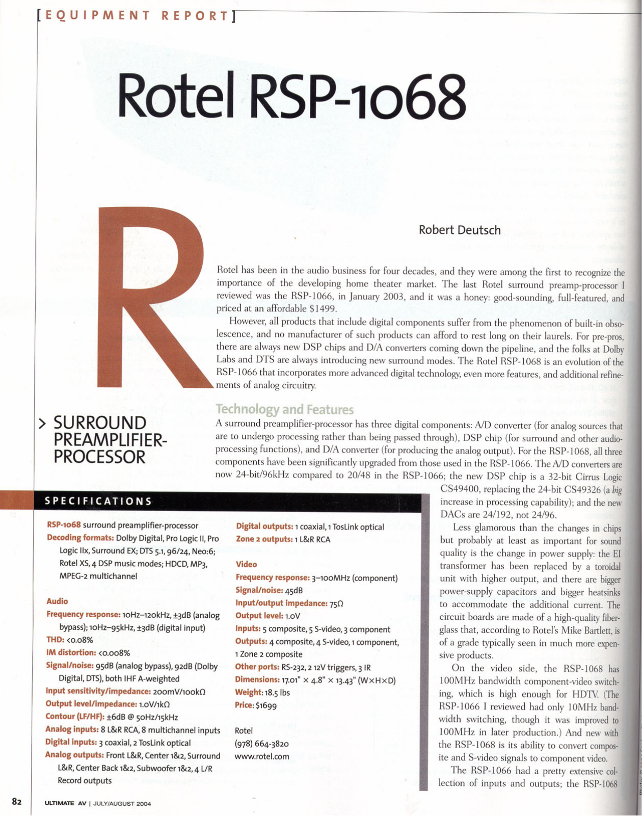 Rotel RSP-1068 User Manual