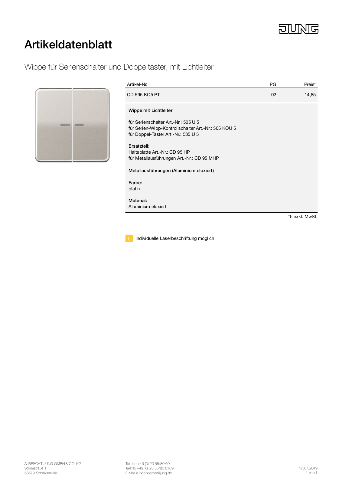 Jung CD 595 KO5 PT User Manual