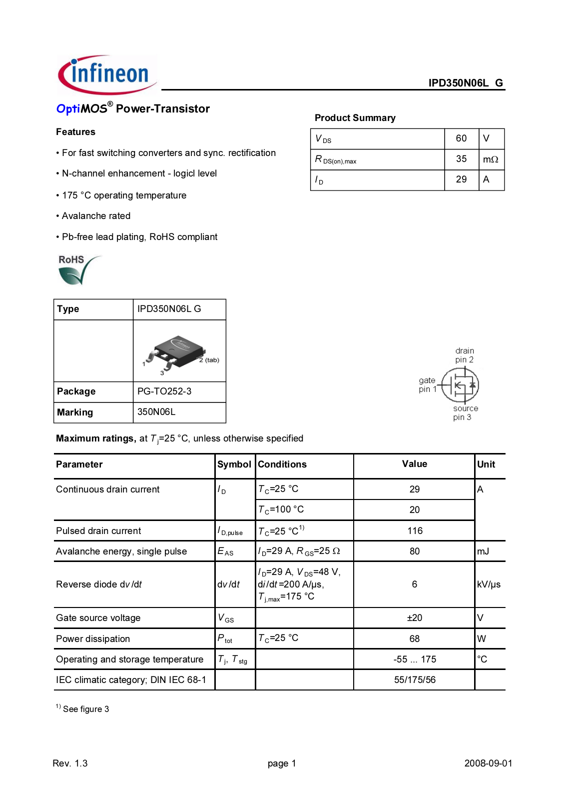 Datasheet ipd350n06lgrev1.3 Datasheet - ManualMachine.com