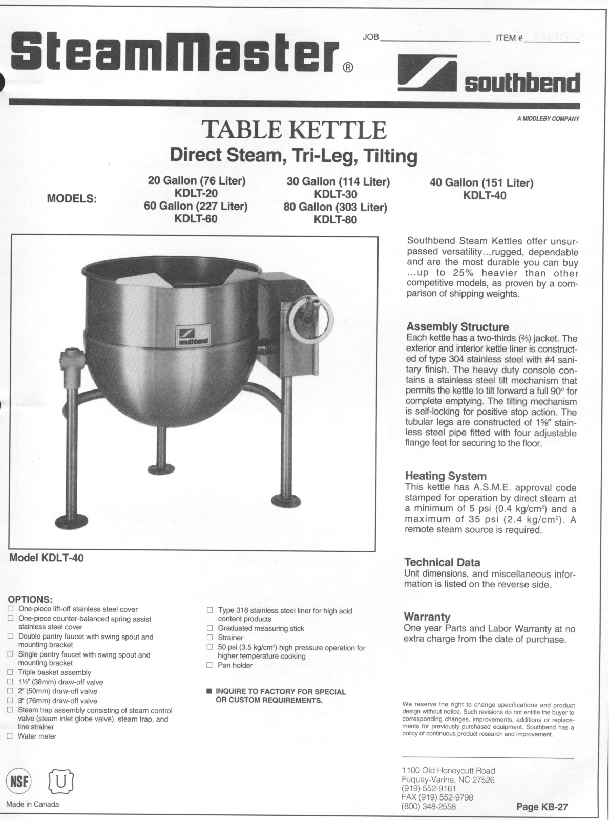 Southbend KDLT-20, KDLT-30, KDLT-40, KDLT-60, KDLT-80 General Manual