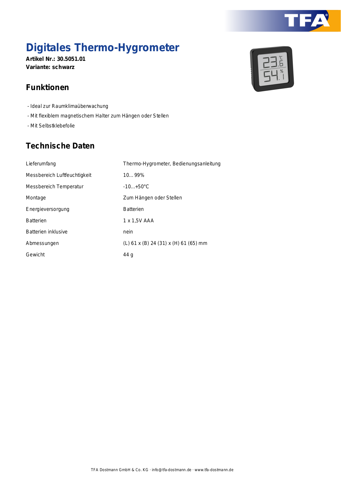 TFA DOSTMANN TFA 30505101 Datasheet - ManualMachine.com