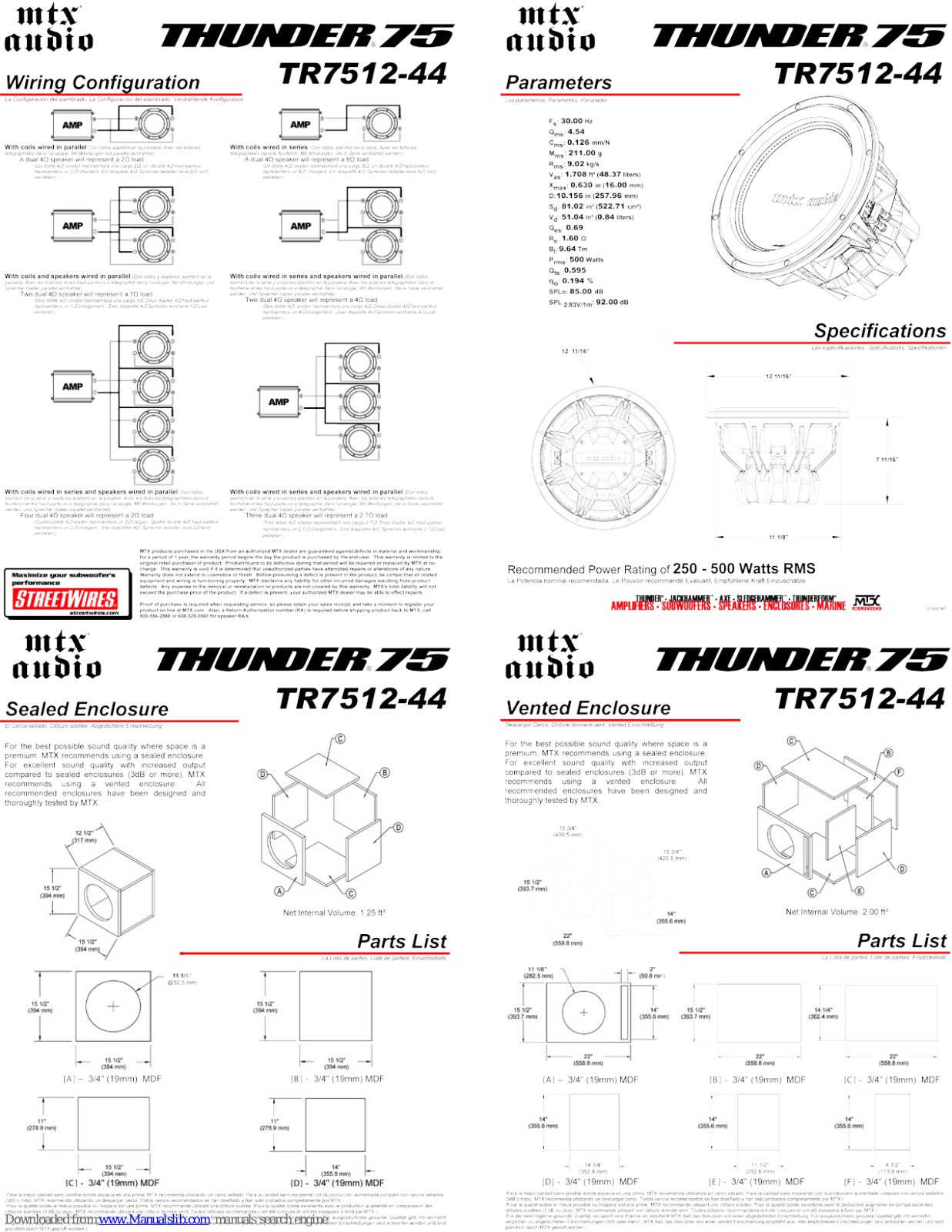 MTX Thunder TR7512-44, Thunder 75 Connection Manual - ManualMachine.com