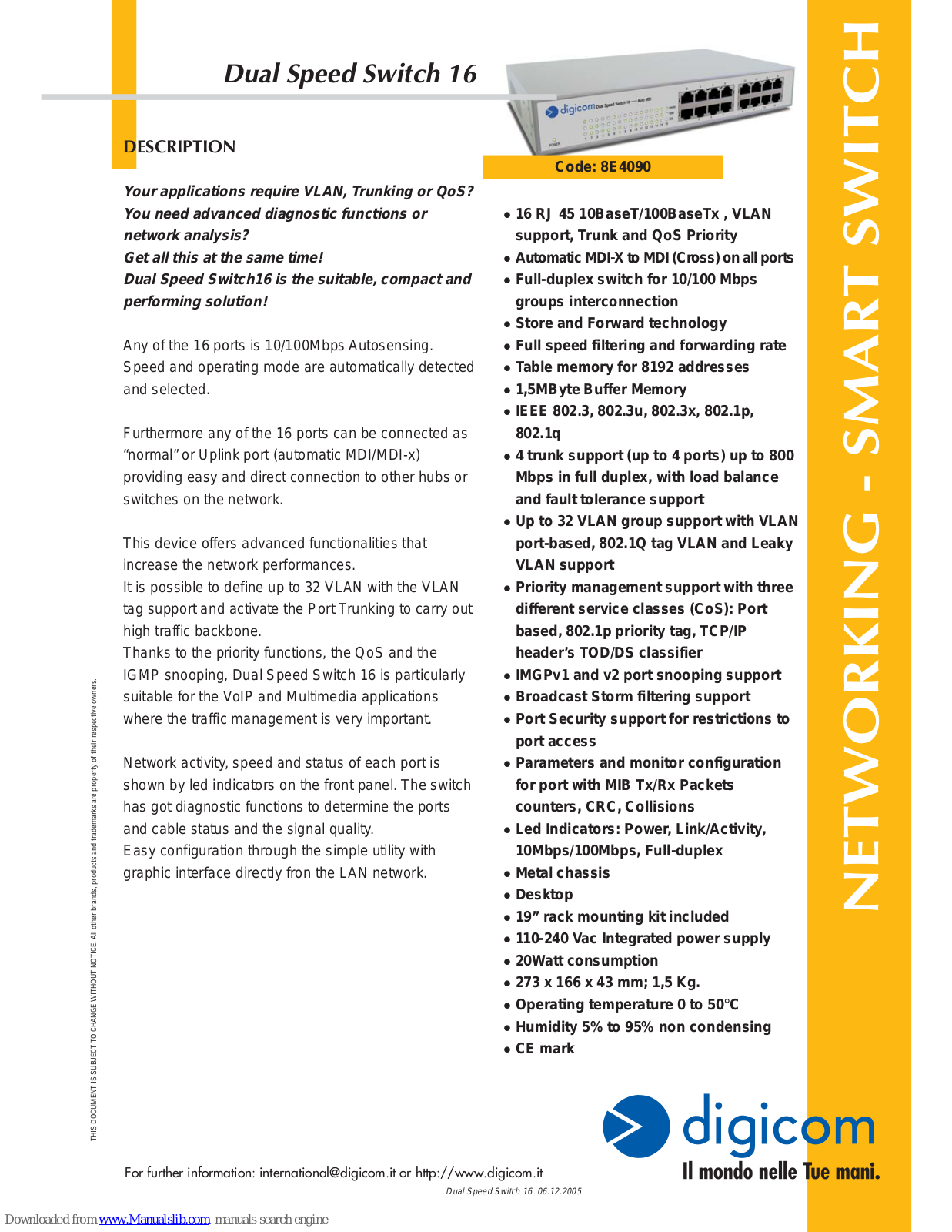 Digicom Dual Speed Switch 16 Brochure