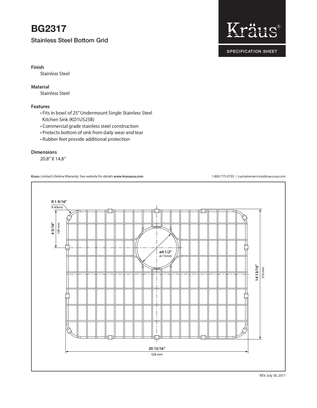 Kraus BG2317 Specs