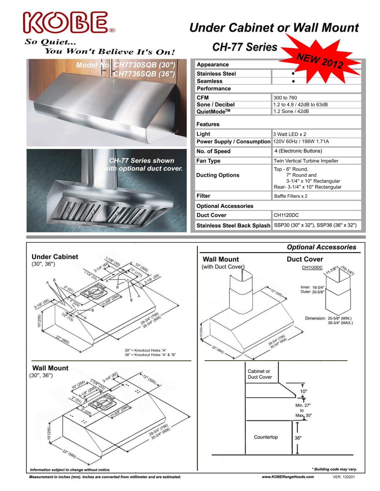 Kobe CH7730SQB Specifications