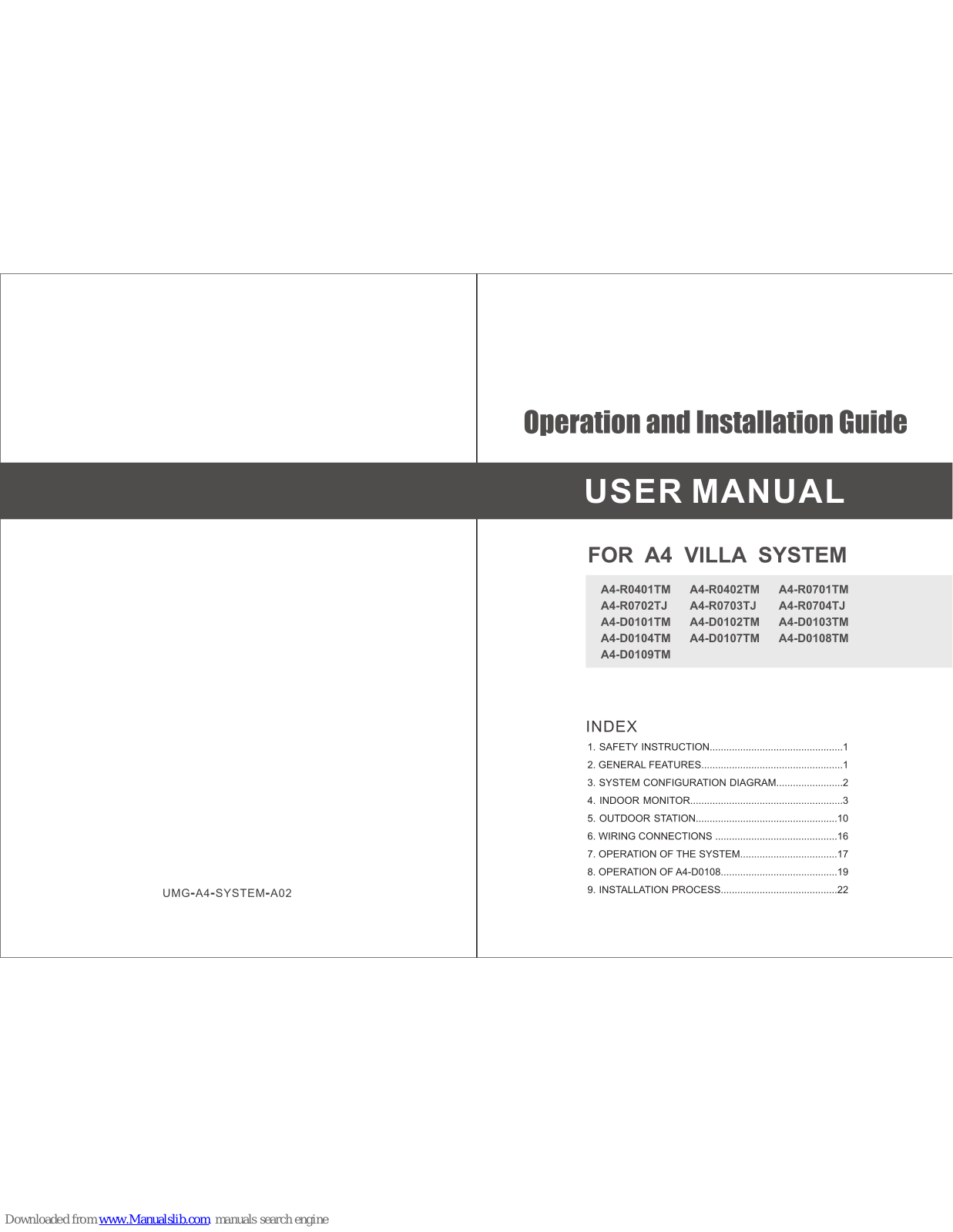 Jade A4-R0702TJ, A4-R0704TJ, A4-R0703TJ, A4-R0401TM, A4-D0101TM Operation And Installation Manual