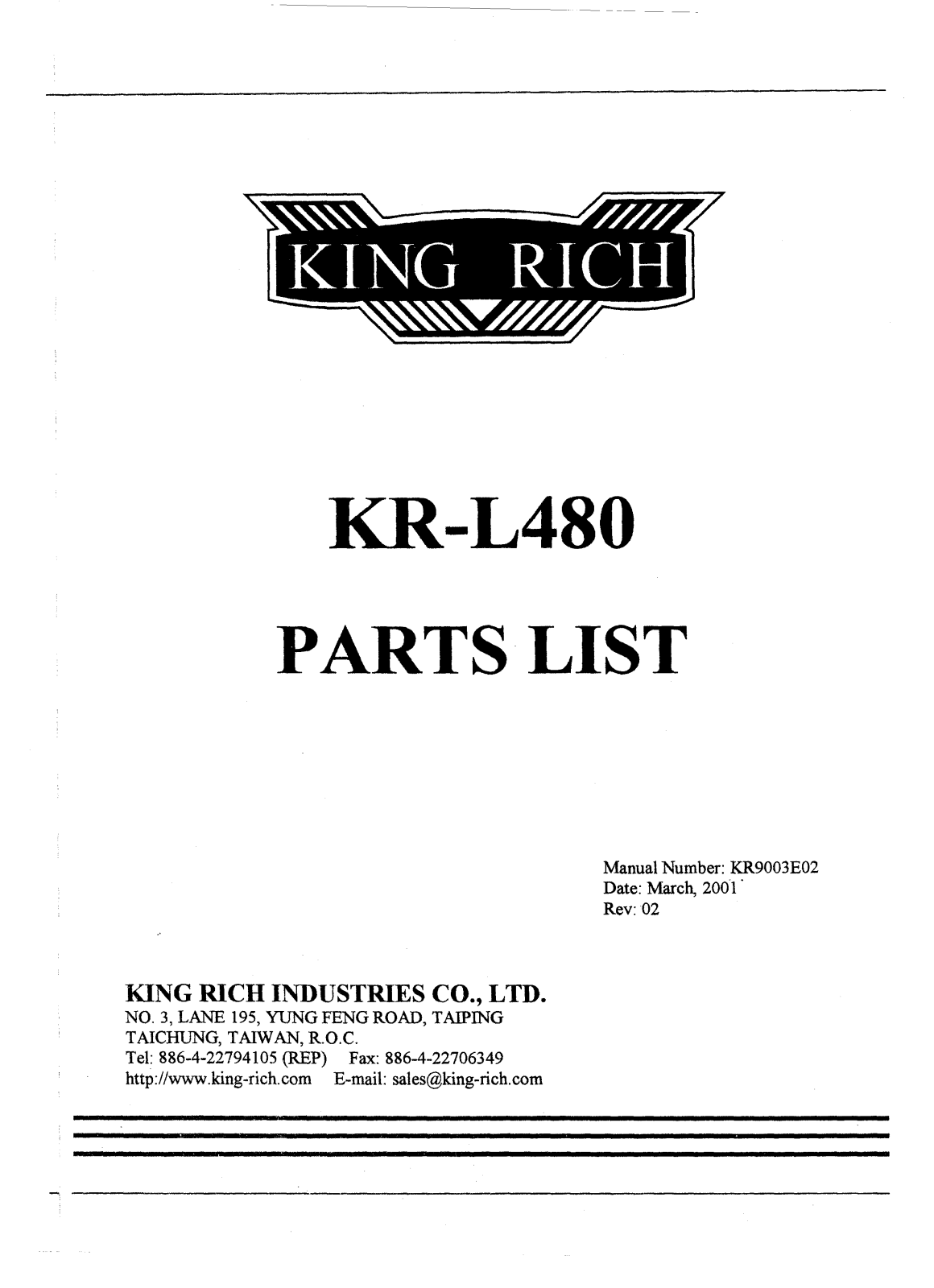 king rich KR L480 Parts List