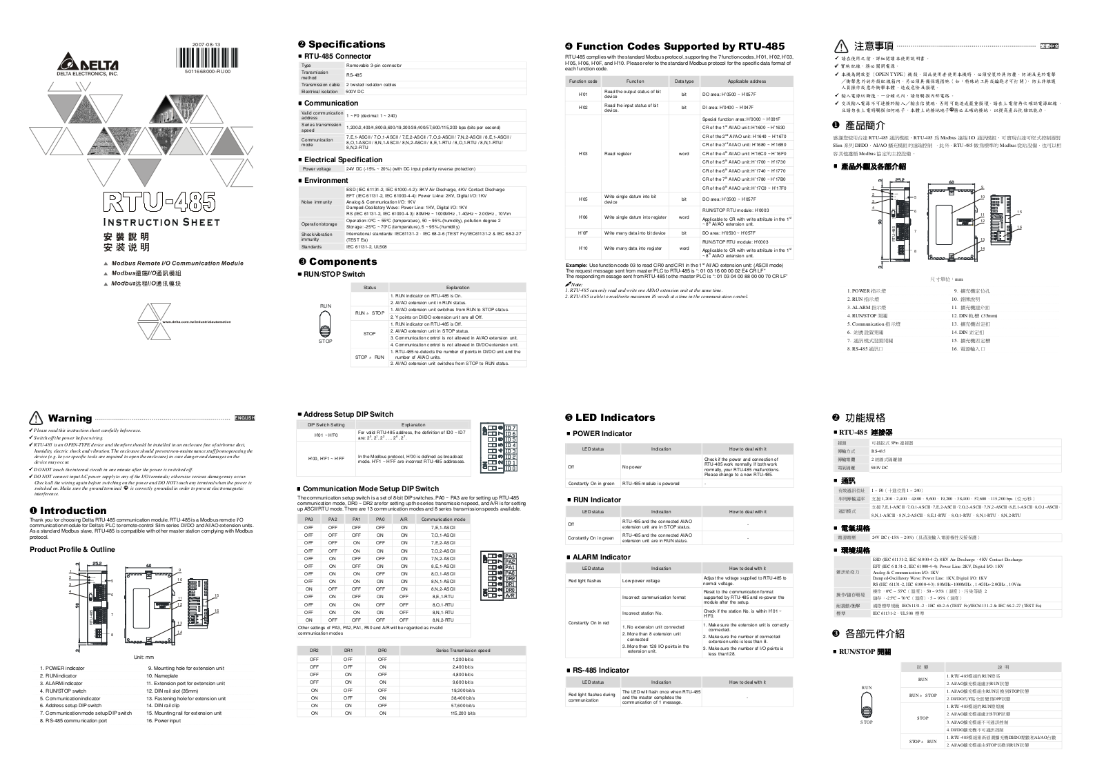 Delta Electronics RTU-485 User Manual