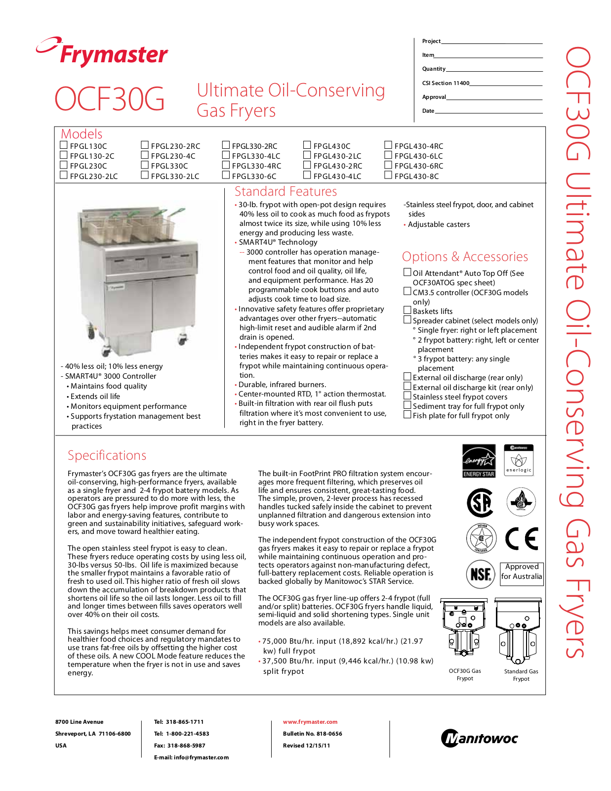 Frymaster OCF30G General Manual