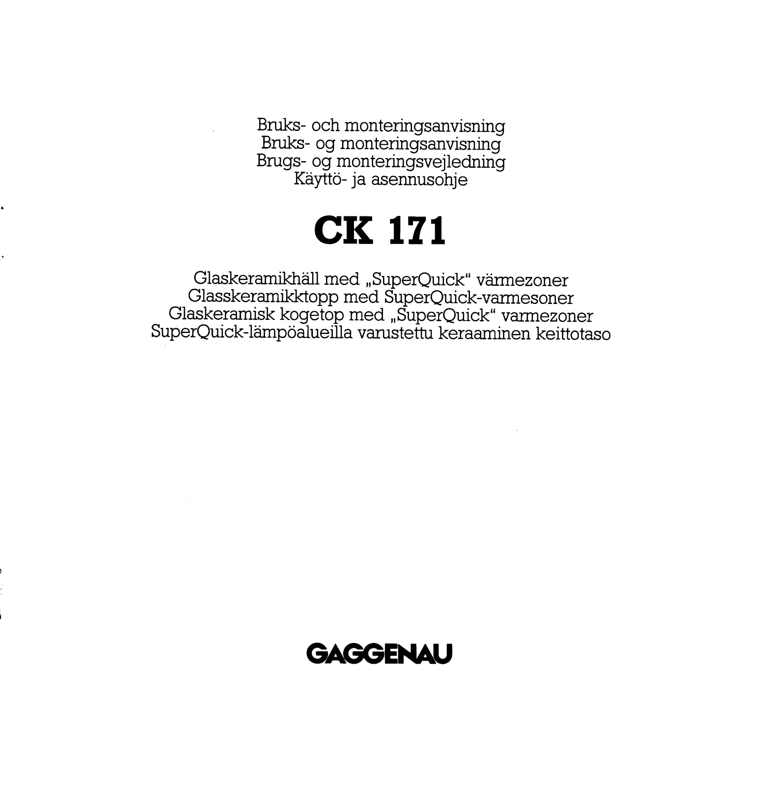 Gaggenau CK171214, CK171514, CK171115, CK171215, CK171114 Manual