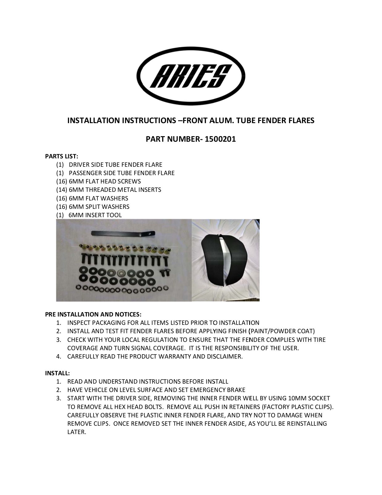 Aries Automotive 1500201 User Manual