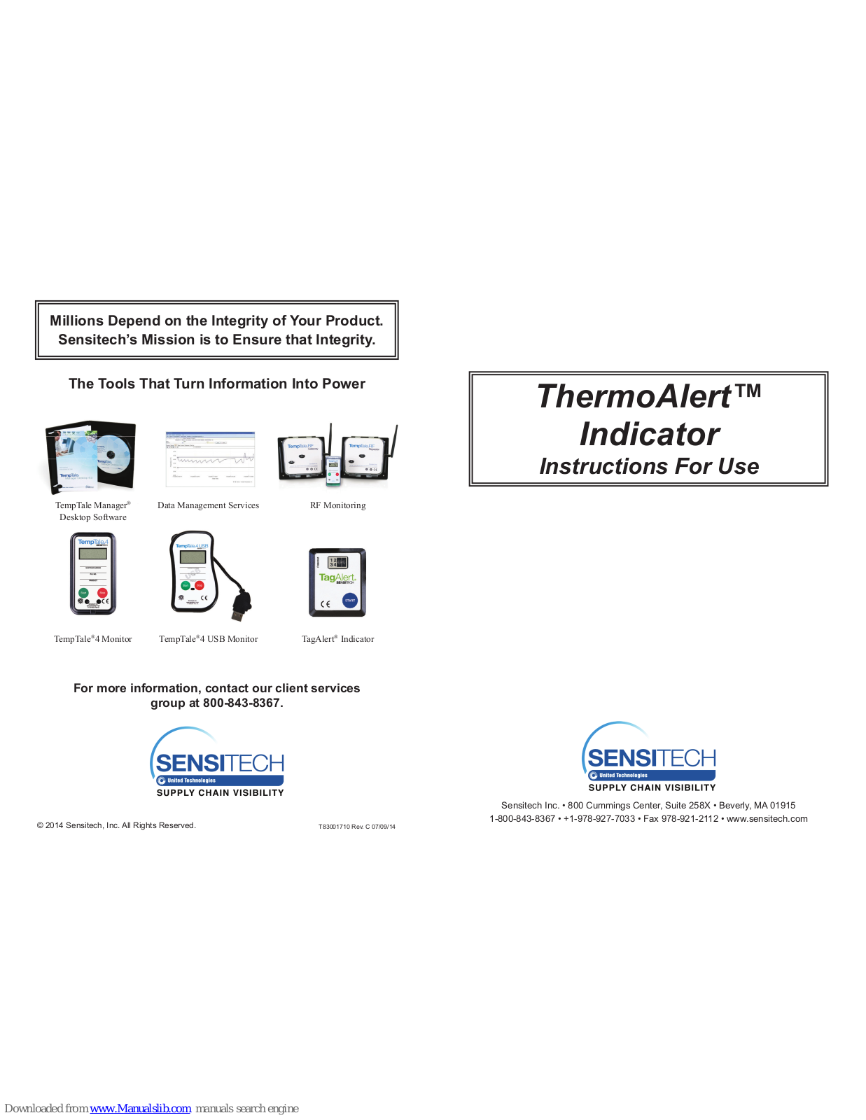 Sensitech ThermoAlert Instructions For Use Manual