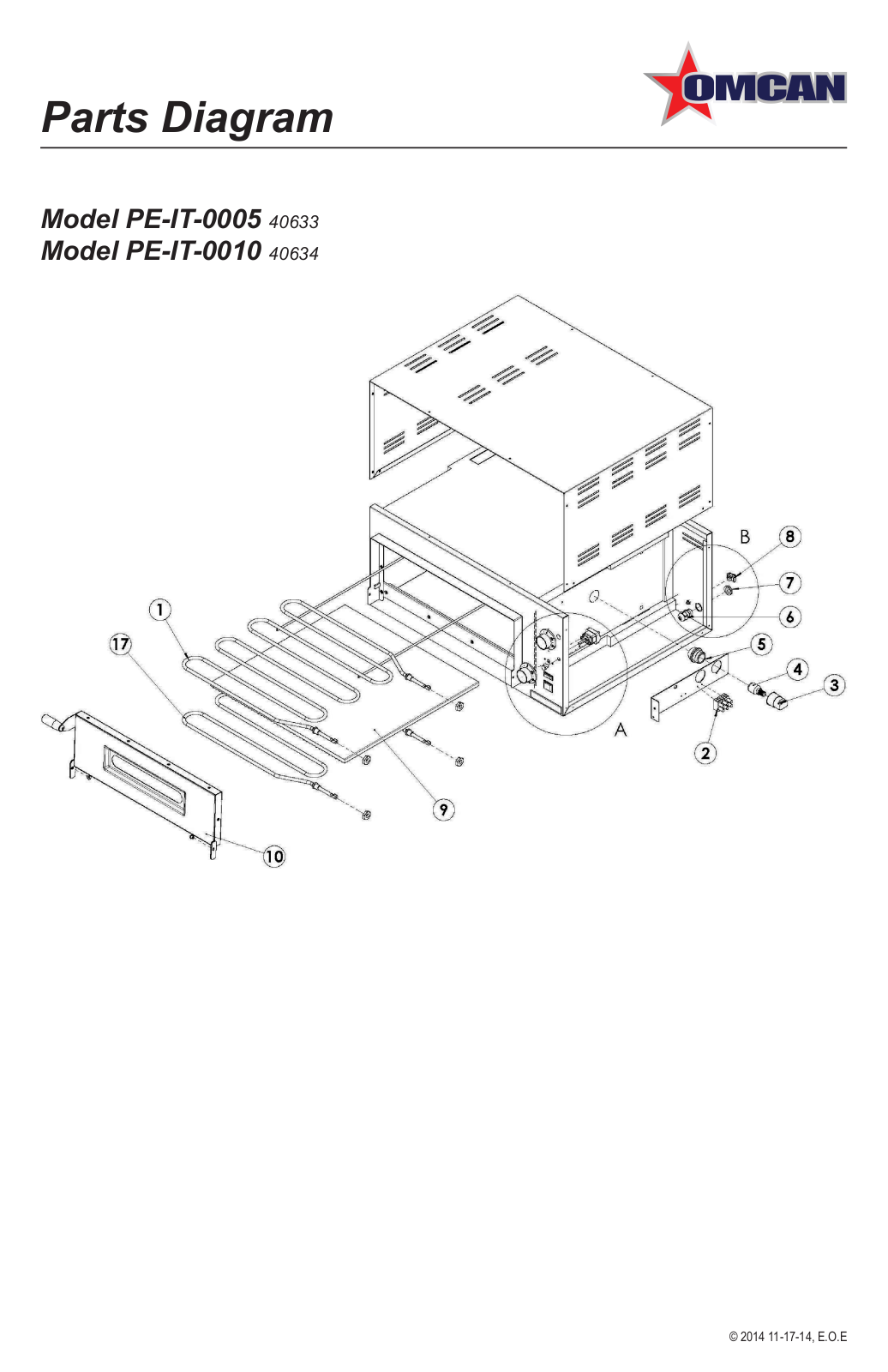 Omcan Food Machinery PE-IT-0005 Parts List