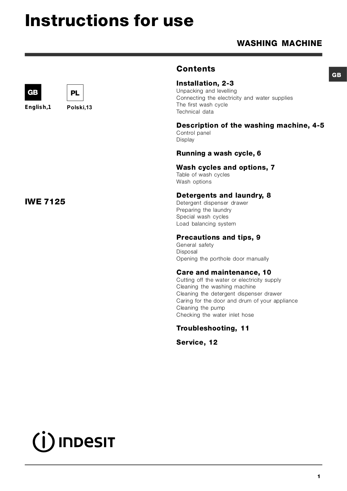 Indesit IWE 7125 User Manual