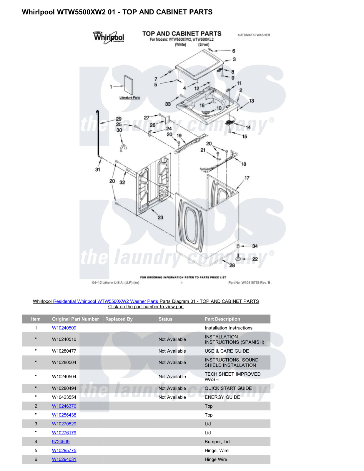 Whirlpool WTW5500XW2 Parts Diagram