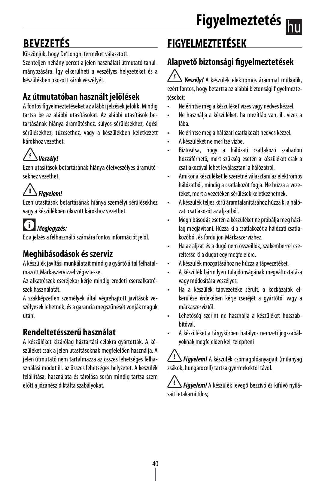 Delonghi AC100 Instruction manuals