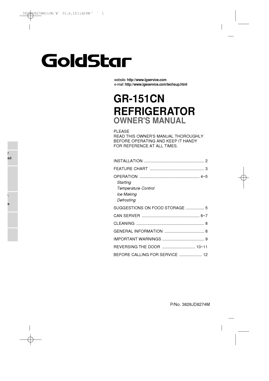 LG GR-151CN User Manual