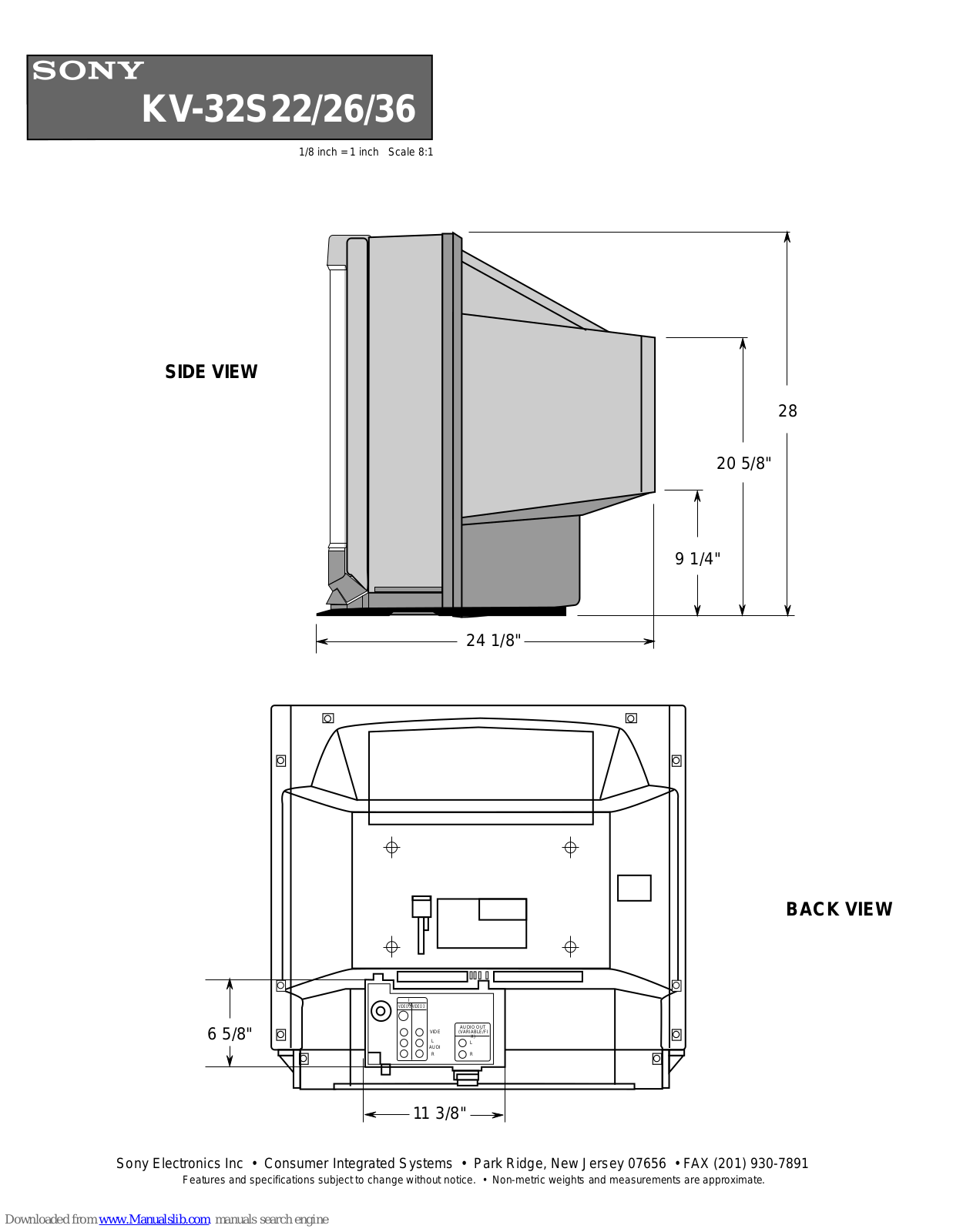 Sony KV-32S22,KV-32S26,KV-32S36 Dimension Manual