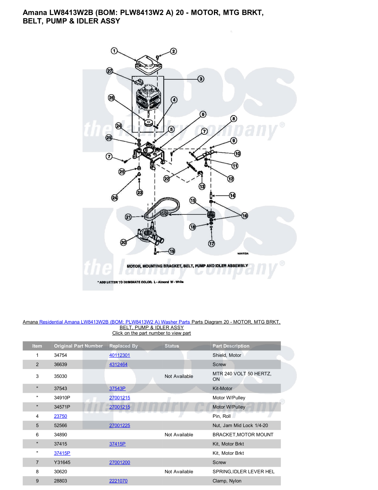 Amana LW8413W2B Parts Diagram