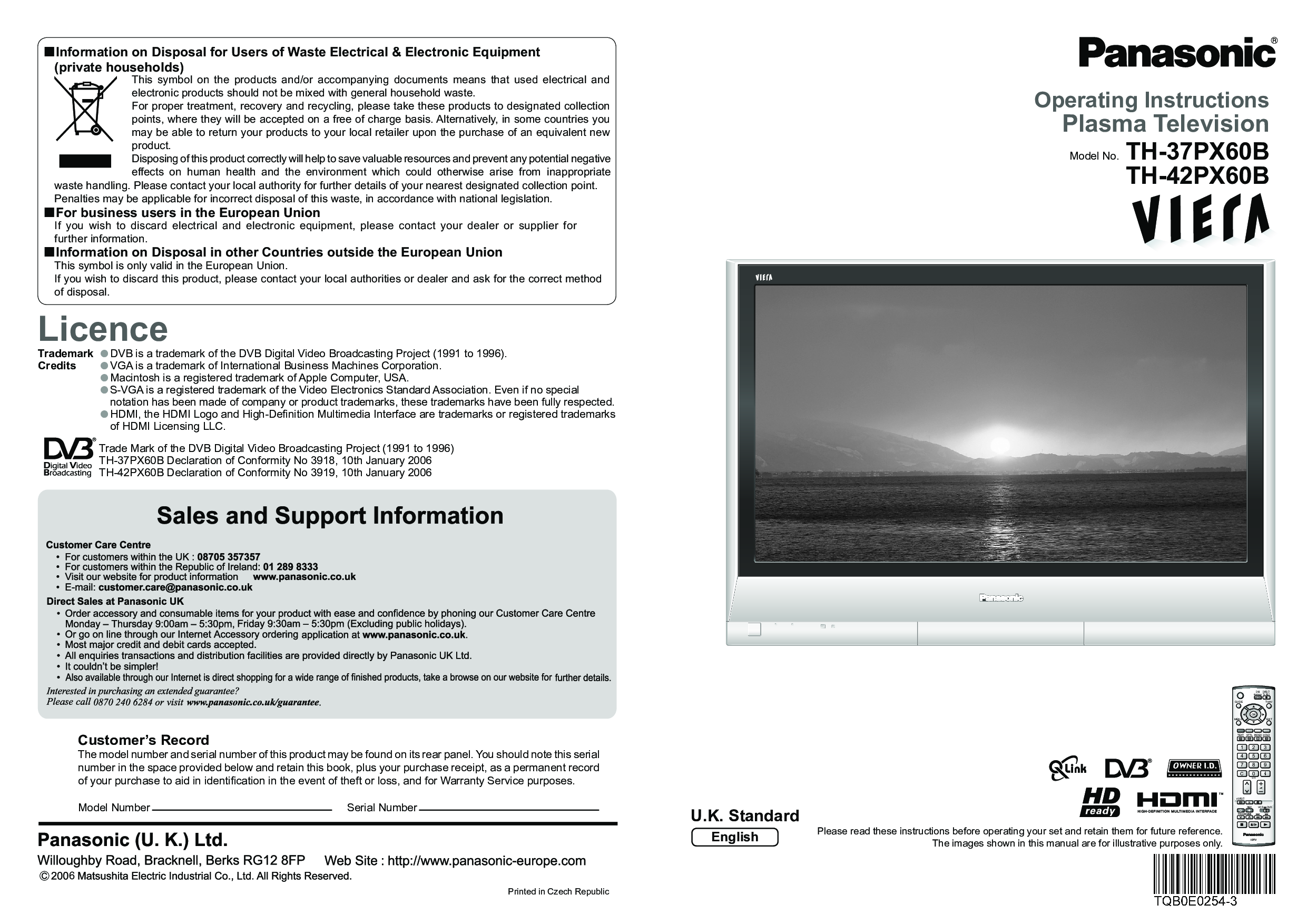 Panasonic TH-42PX60B, TH-37PX60B User Manual