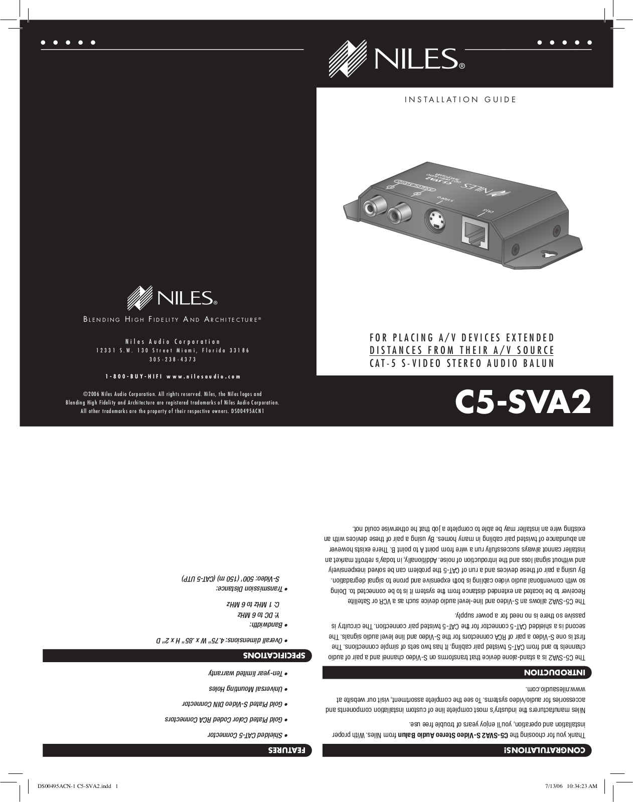 Niles Audio C5-SVA2 User Manual