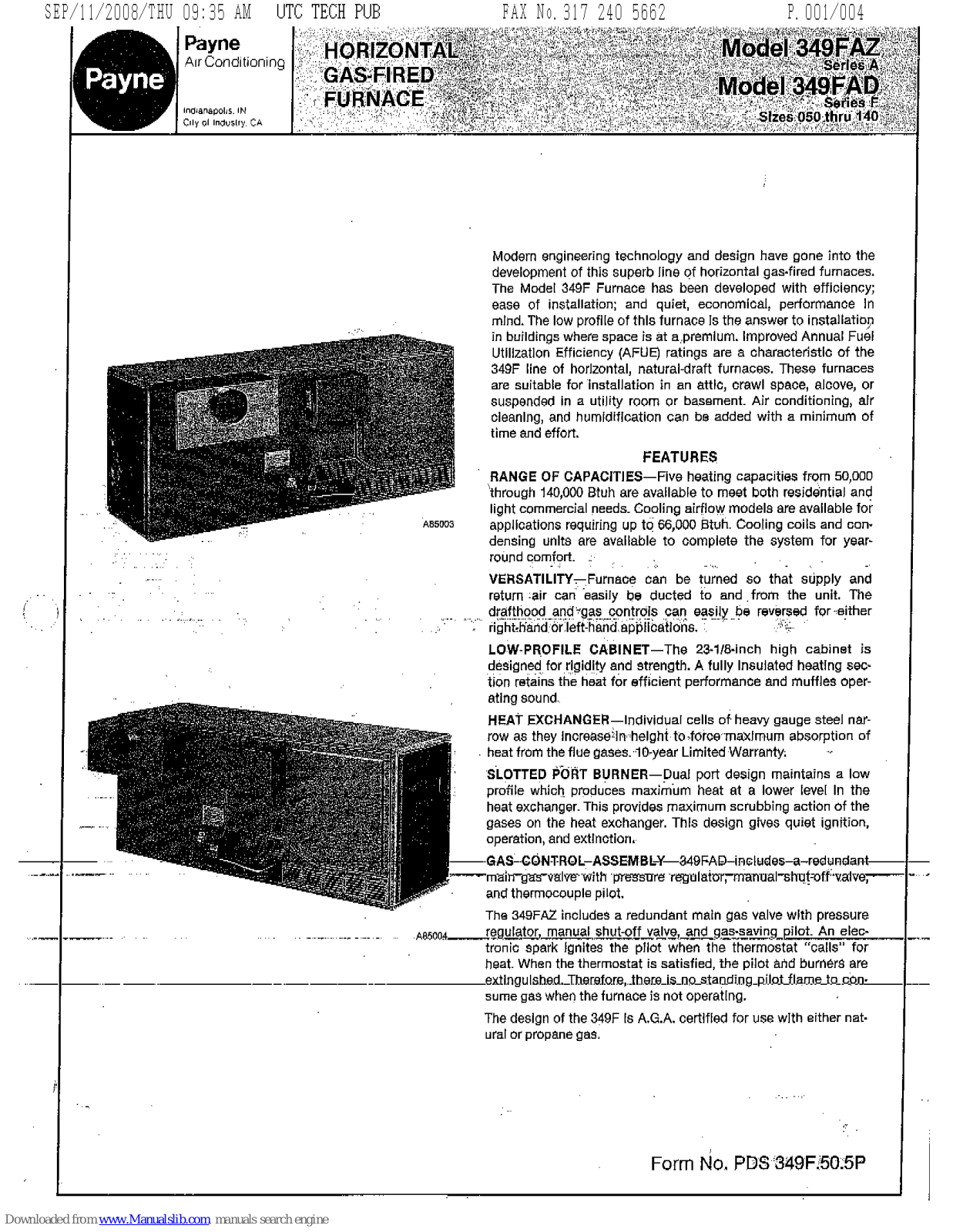 Payne 349FAD Quick Manual