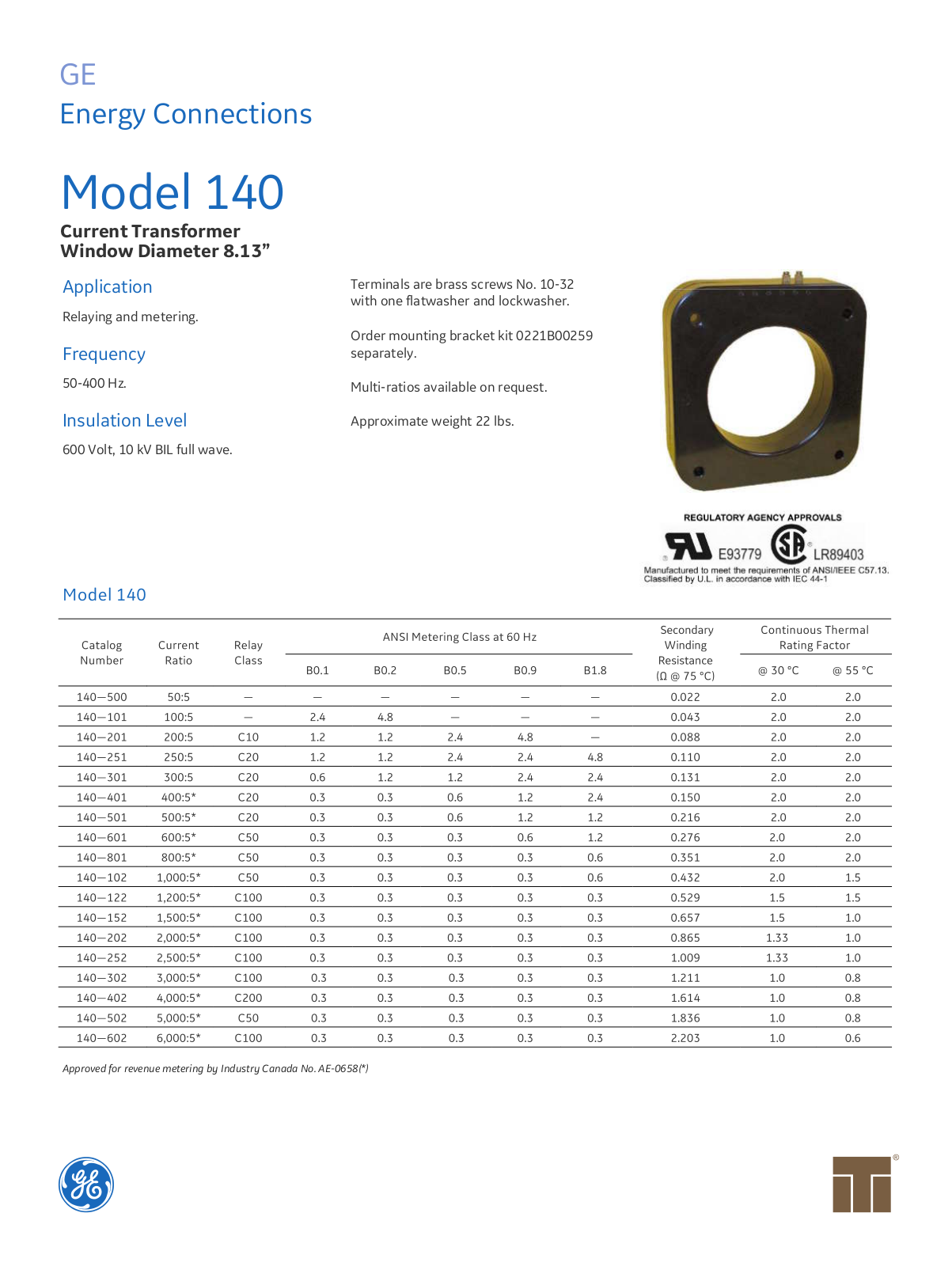 Instrument Transformer, Div of GE 140 Data Sheet