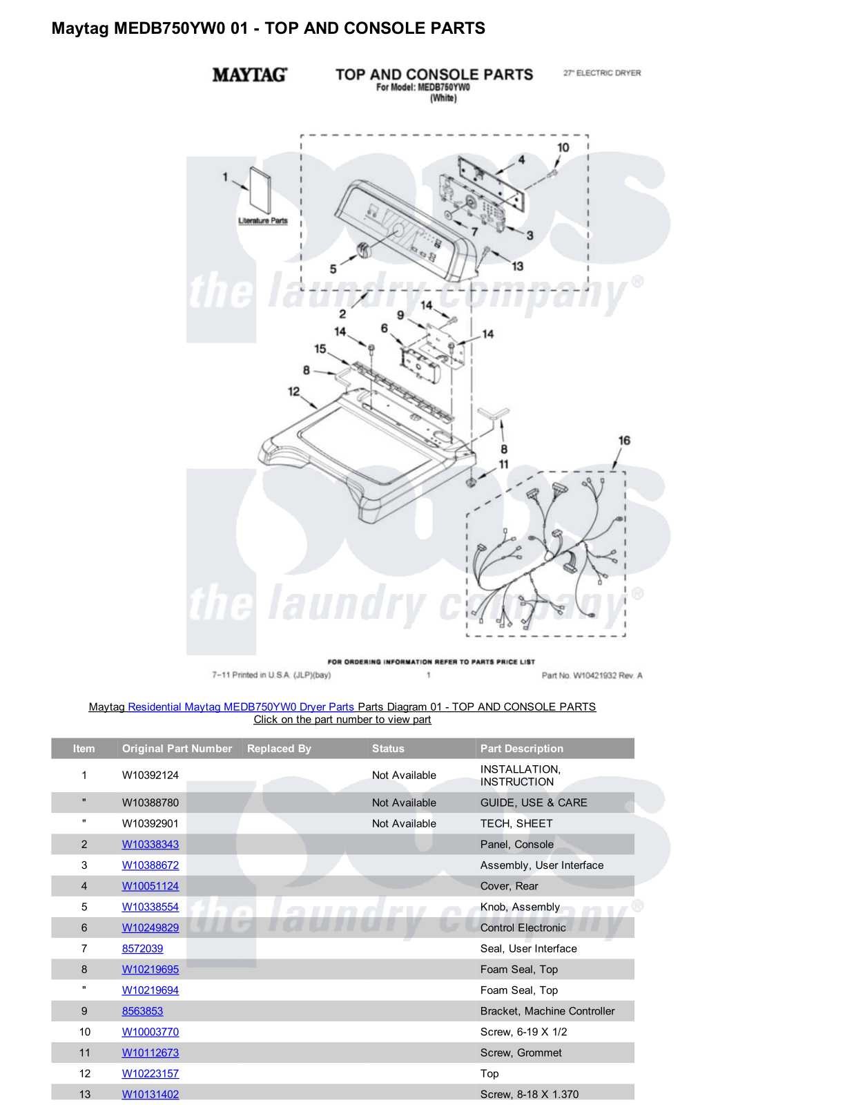 Maytag MEDB750YW0 Parts Diagram