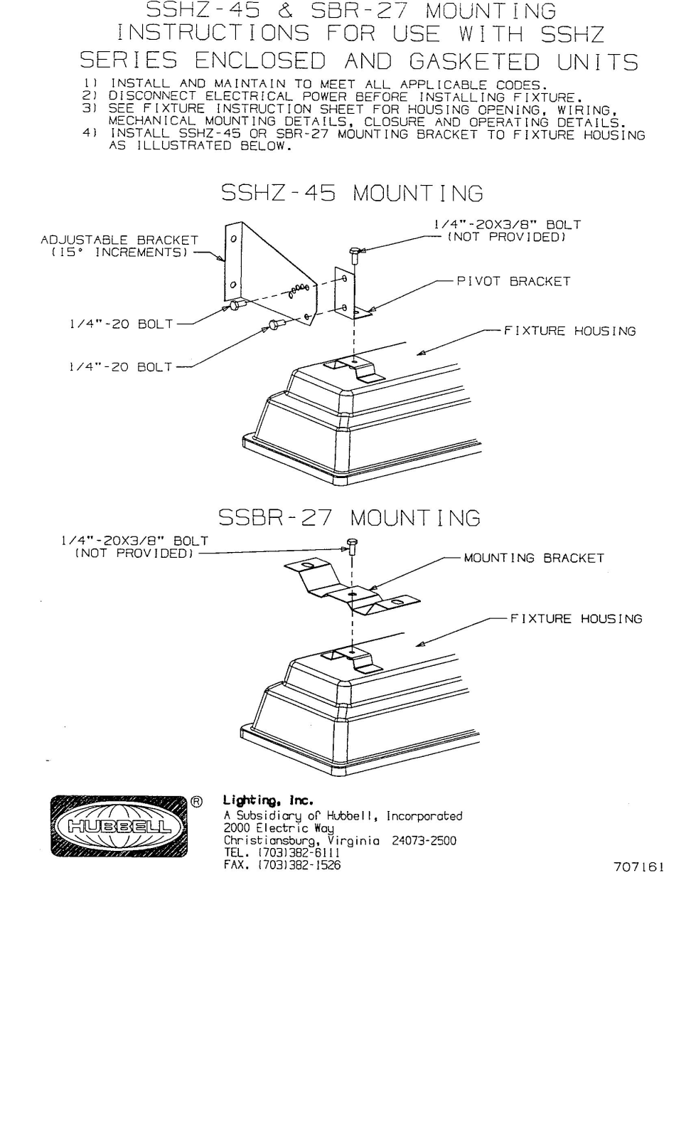 Hubbell lighting SSHZ-45, SBR-27 User Manual