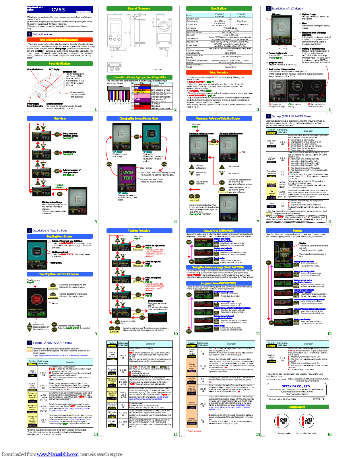 OPTEX FA CVS3 Operation Manual - ManualMachine.com